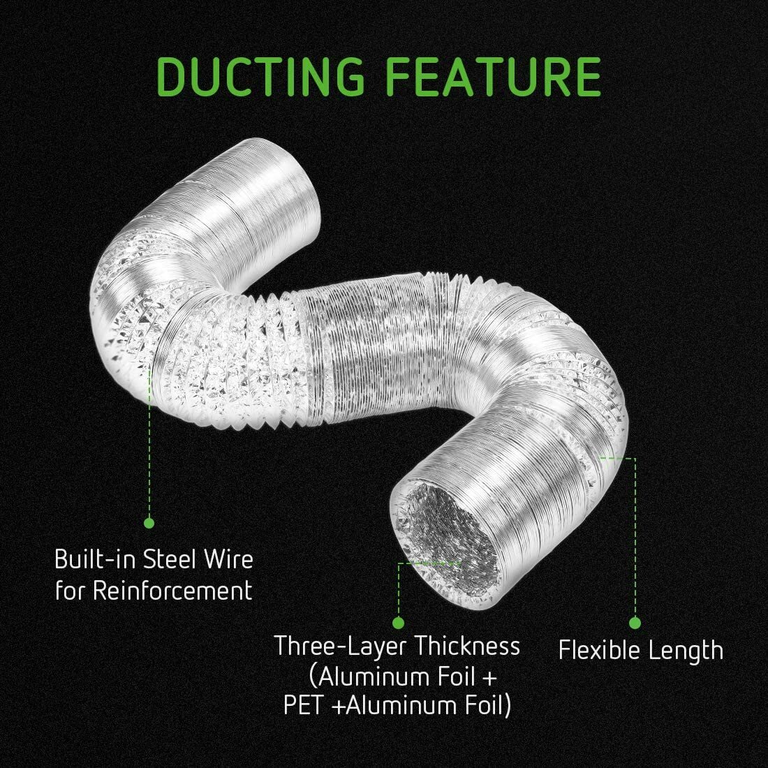 VIVOSUN 6Inch 25Ft Non-Insulated Flex Air Aluminum Ducting for HVAC Ventilation