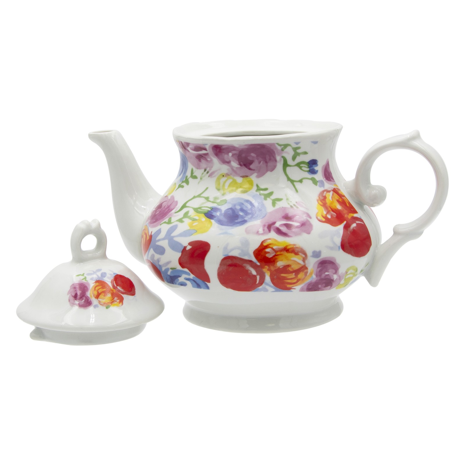 Floral Watercolor White Ceramic 32oz Teapot
