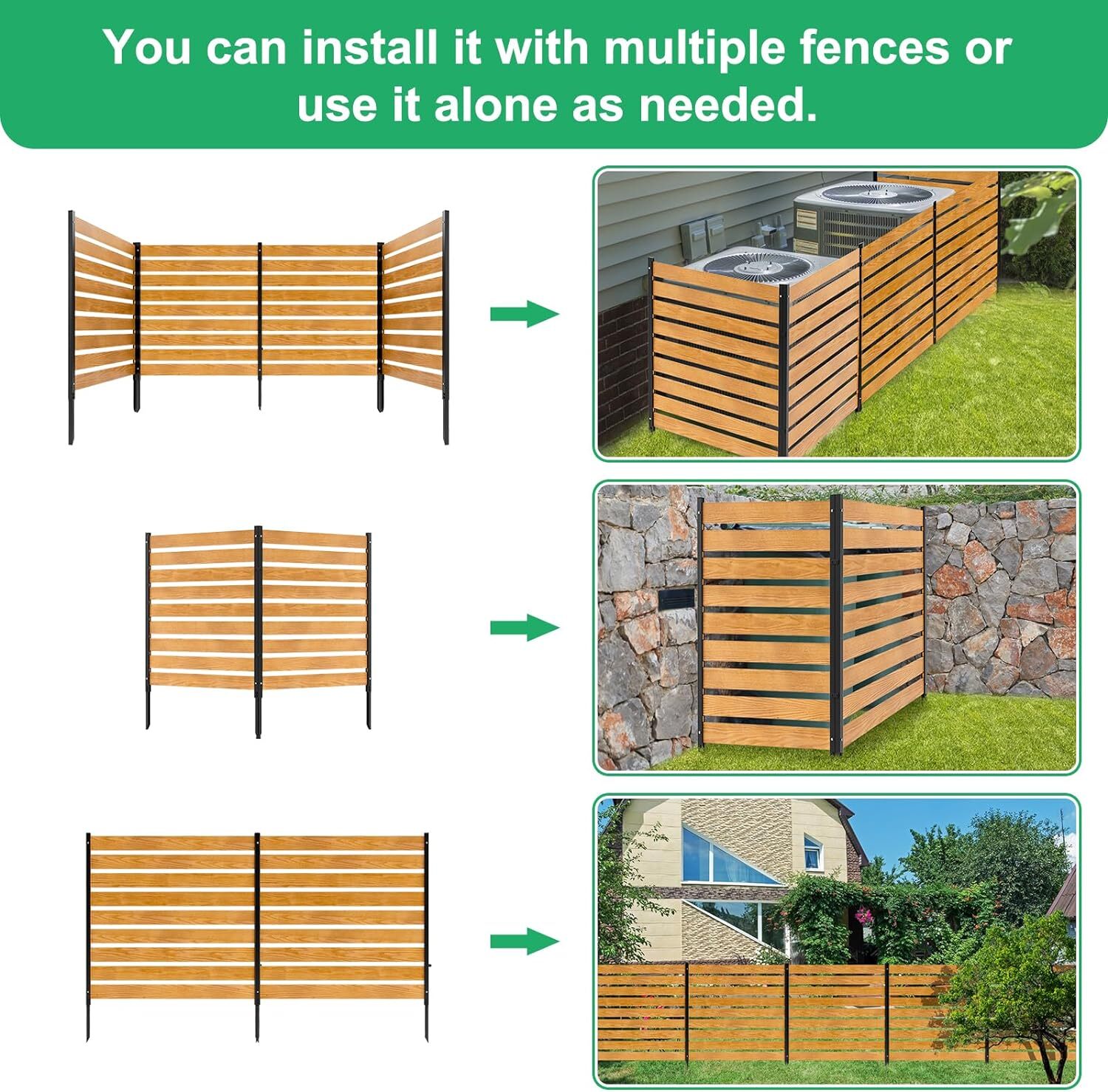 H&ZT Air Conditioner Fence Metal Post Wood Fence Panels Privacy Fence Screen