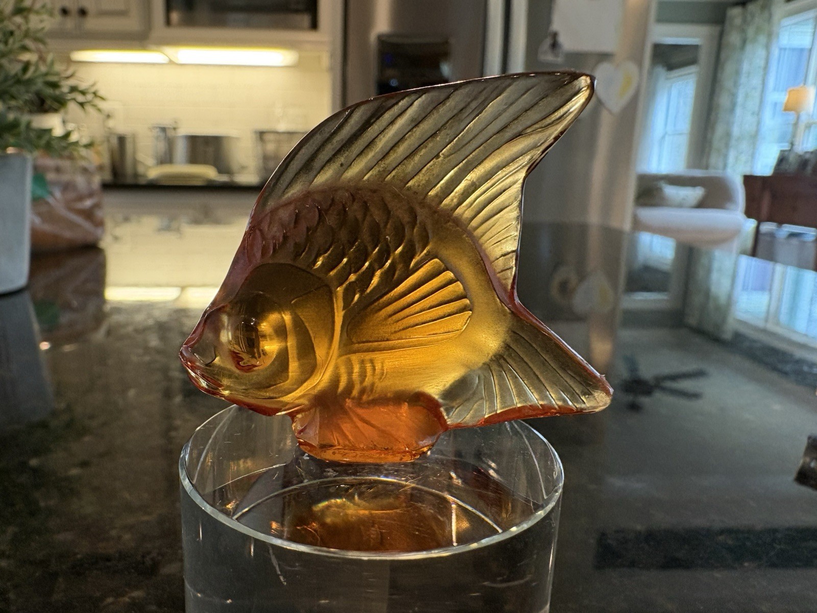Lalique Amber Crystal Fish On 2” Unattached Pedestal