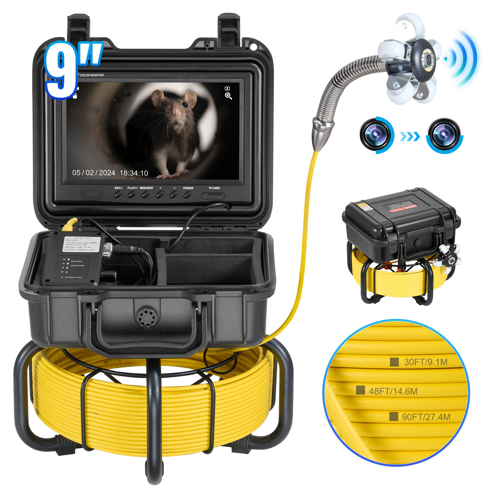 VEVOR Sewer Camera 165ft/50m Self-Leveling Drain Camera with 9" Screen 36X Zoom
