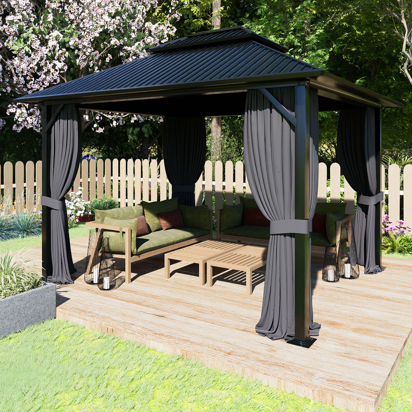 Aoodor Gazebo Curtain Set Protecting Privacy Side Walls 4 Panels (Curtain Only)