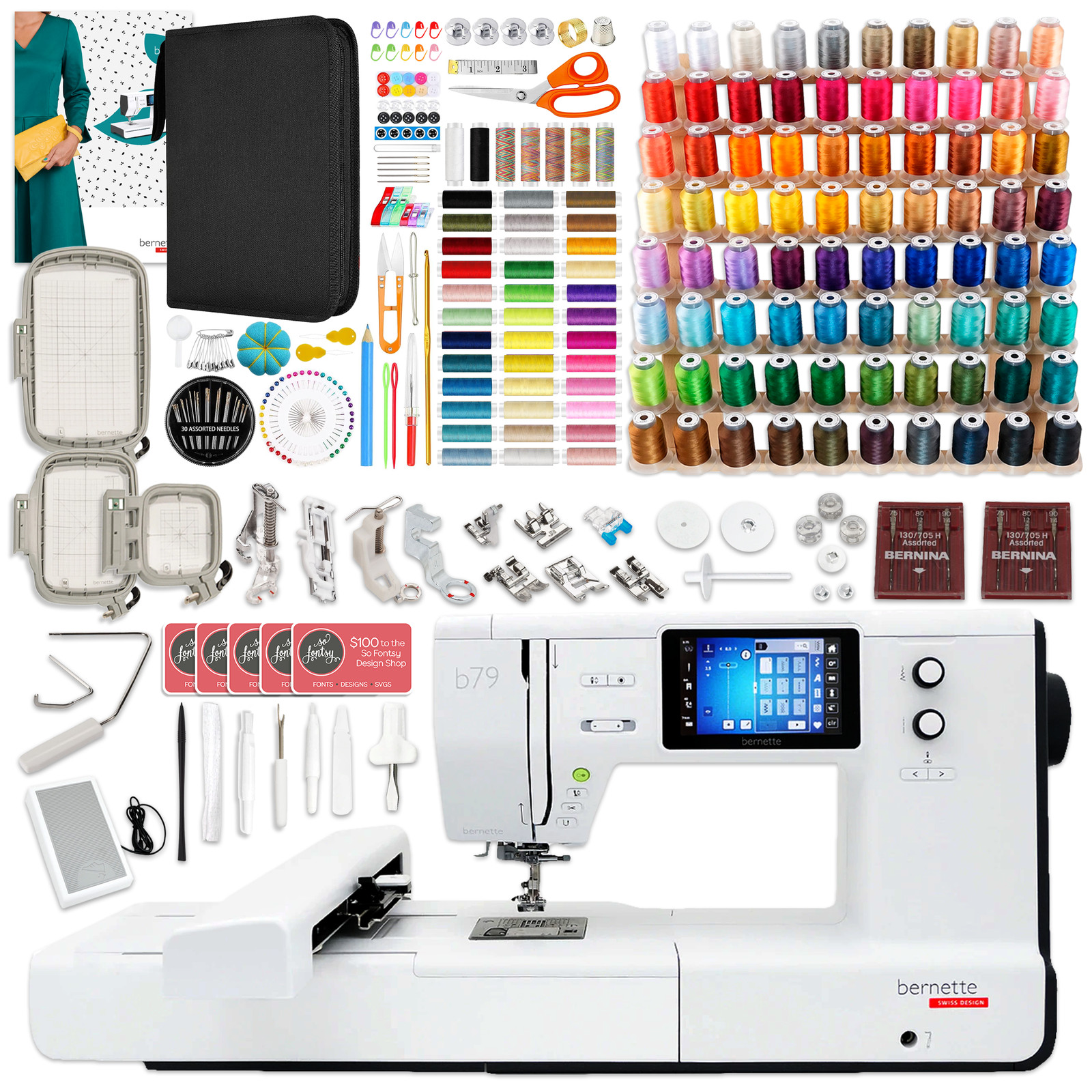 Bernette B79 Sewing & Embroidery Machine with 123 Spools & 200+ Accessories