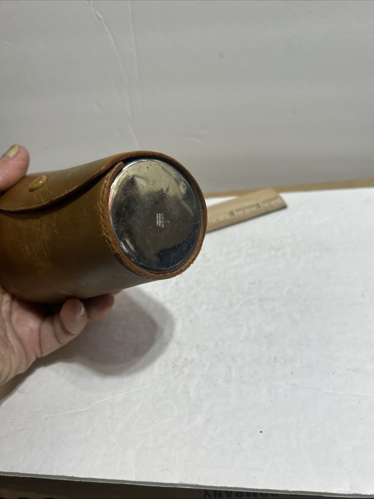 Vintage Made in Germany D G R M Travel Cocktail Shaker Set with Leather Holder