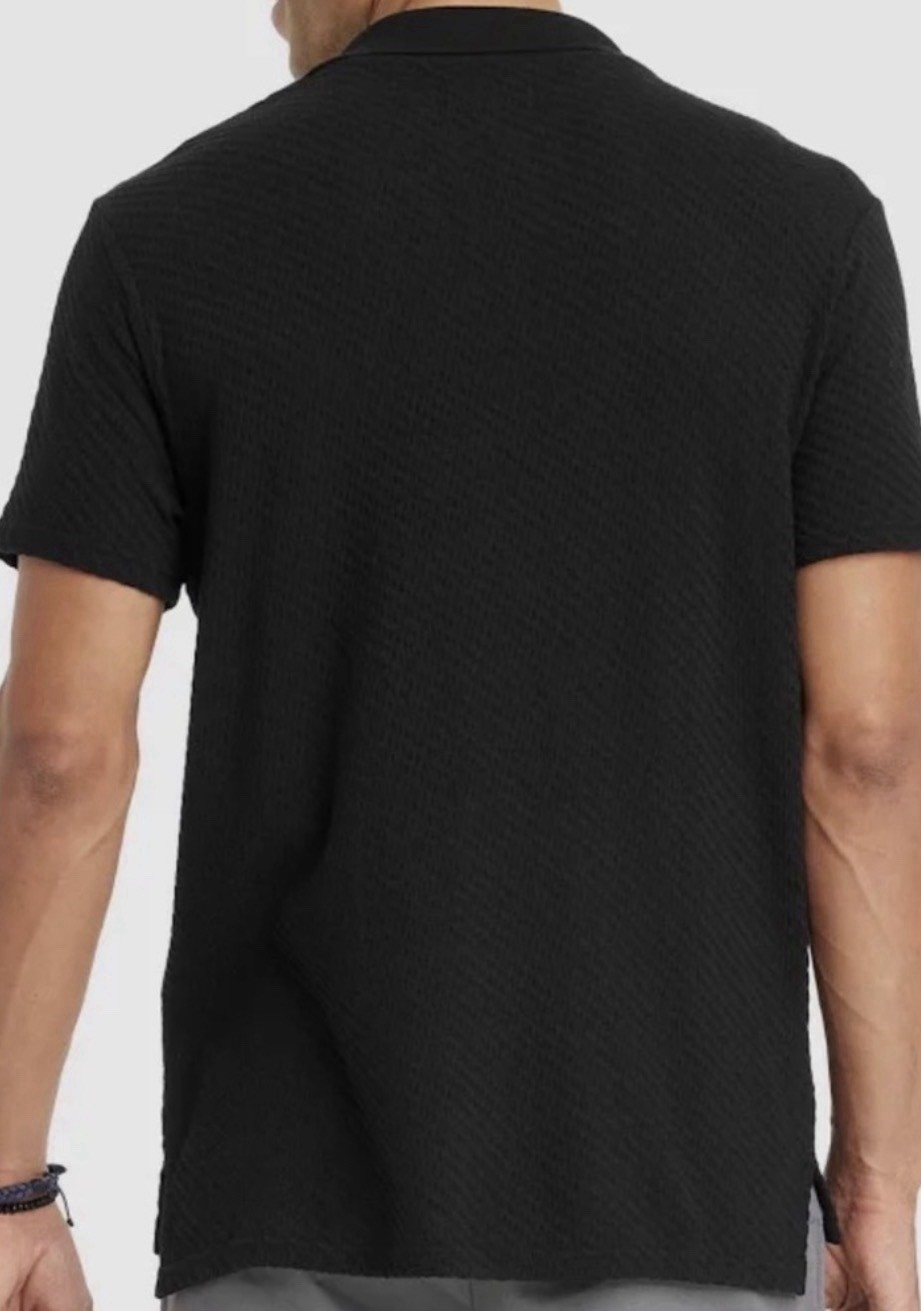Goodfellow Mens Black Textured Short Sleeve Johnny Collar Polo Shirt Sz XXL NWT