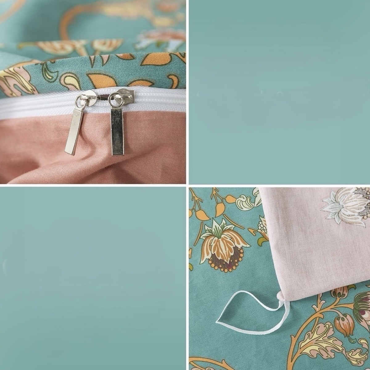 NEW Anthro Green Pink Reversible Floral King Boho Duvet Bedding Sham Case Set