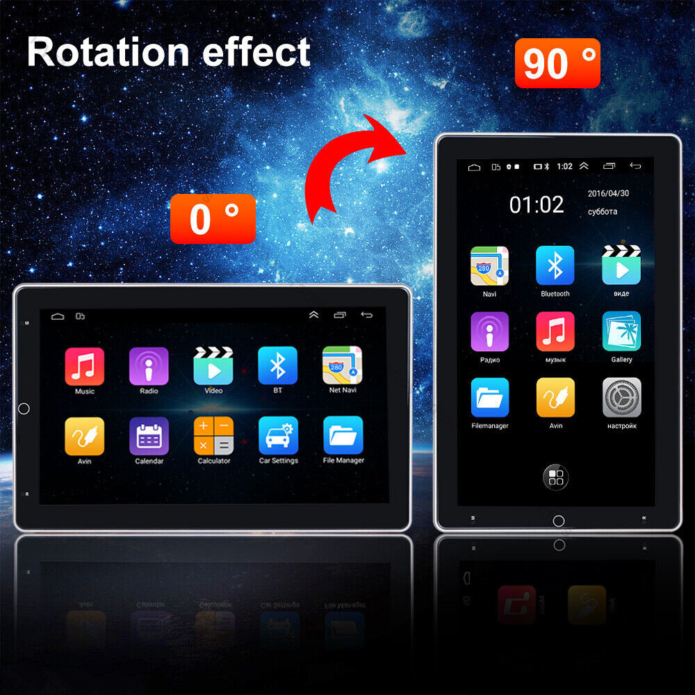 Double 2Din Rotatable 10.1'' Apple Carplay Android 13 Car Stereo Radio GPS Wifi