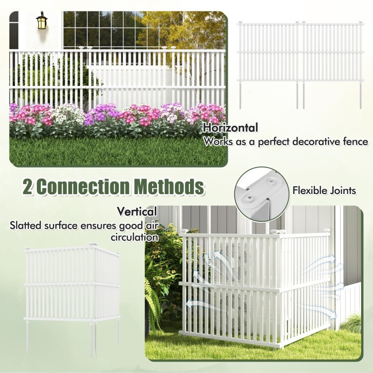 2 Panel Outdoor PVC Air Conditioner Fence w/ 20" Strong Metal Ground Stake White