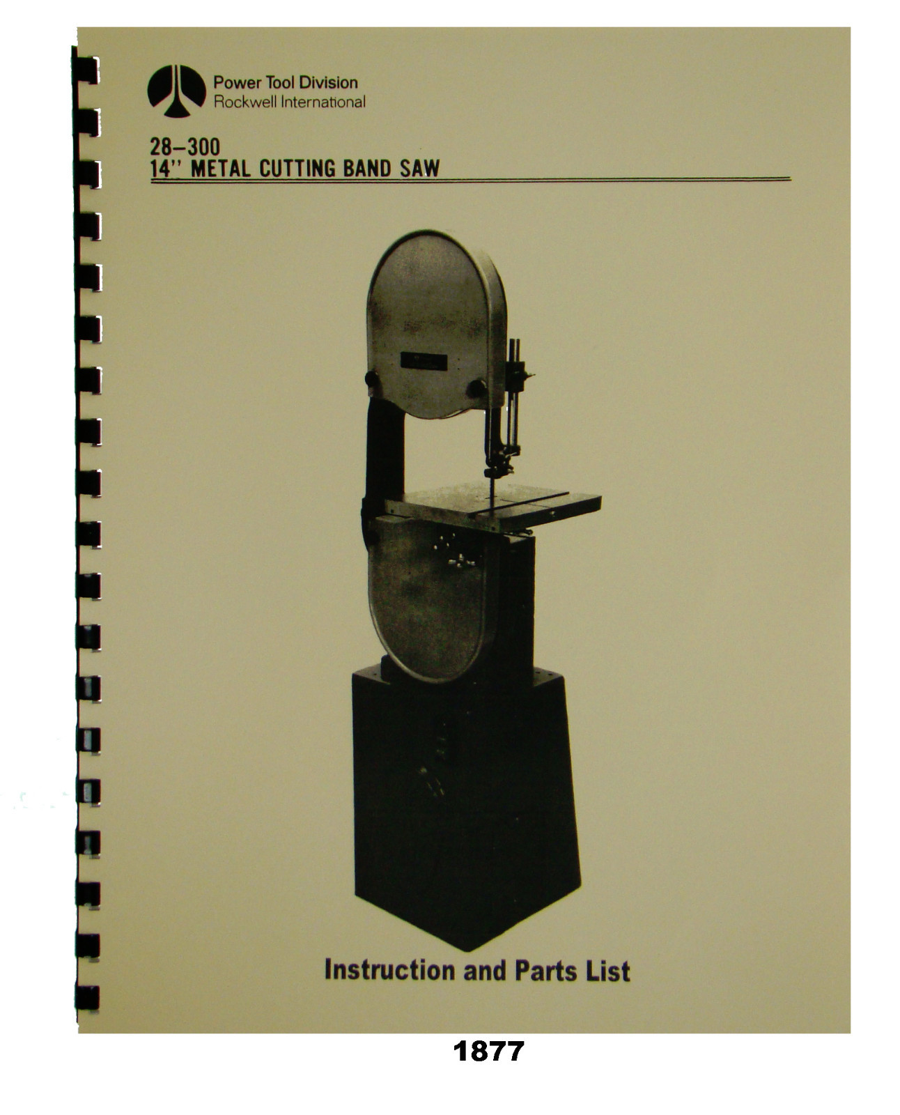 Rockwell Delta 14" Metal Bandsaw 28-300, 28-380 Instruction & Parts Manual #1877