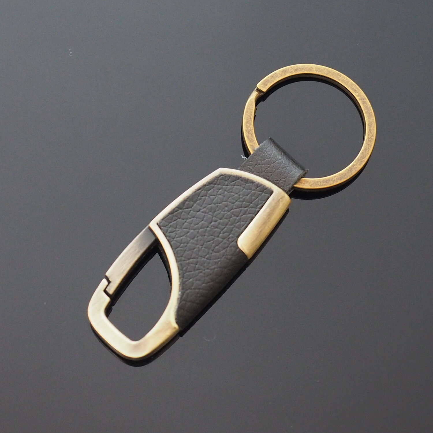 Men's Women's Black Leather & Bronze Clip Keychain Car Key Ring Fob Holder