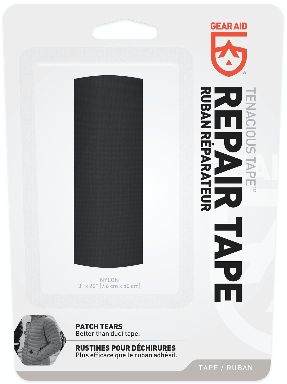 Gear Aid Tenacious Tape Repair Tape Black 3"x20" Ultra Strong Flexible Adhesive