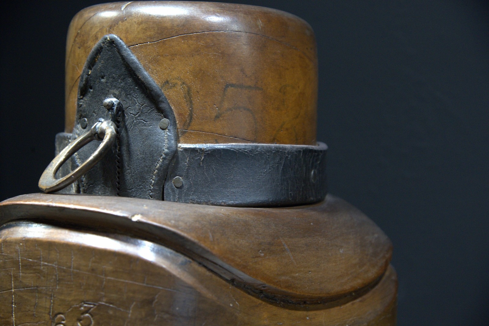 Rare Antique Wooden Hat Block Mold - Size 6 3/8 - Heavy Millinery Tool with Leat