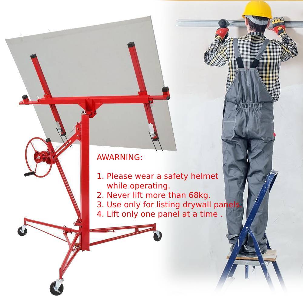 11 FT Drywall Rolling Lifter Panel Hoist Jack Lifter with 4" Lockable Wheels