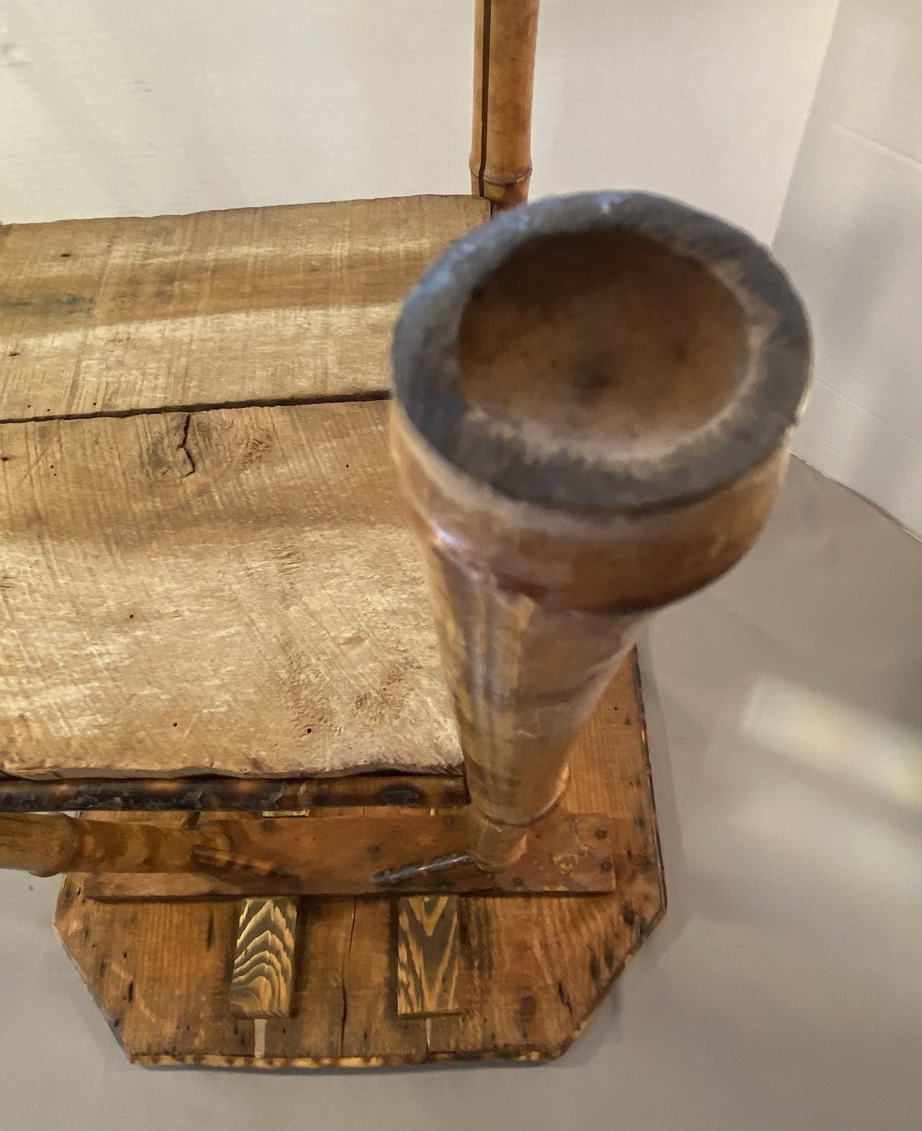 Antique 2 Tier Tiger Bamboo Side Table Victorian Aesthetic Painted Top **READ**