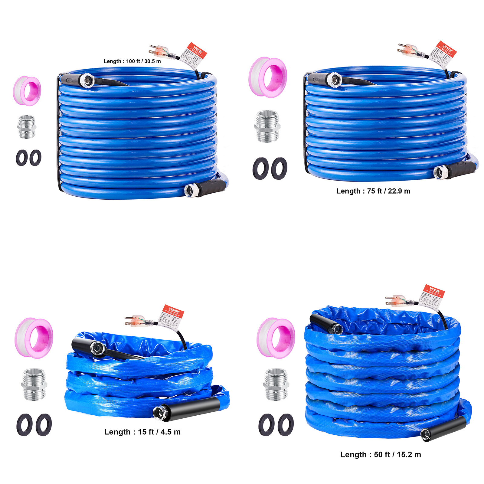 VEVOR Heated Water Hose 15ft-100ft for RV -45℉ Antifreeze Drinking Water Hose