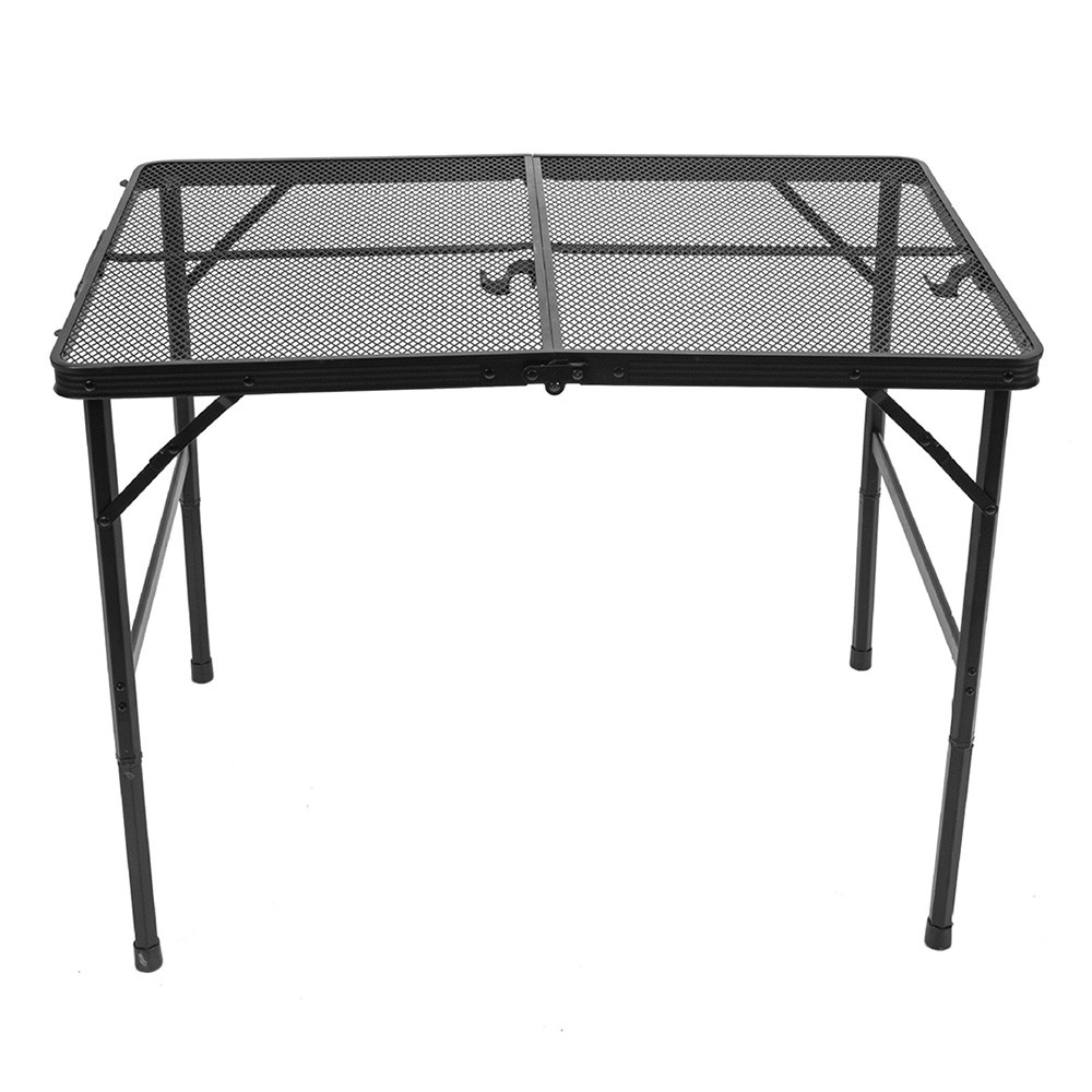 3FT 2-Fold Camping Table with Mesh Desktop Adjustable Height BBQ Grill Table