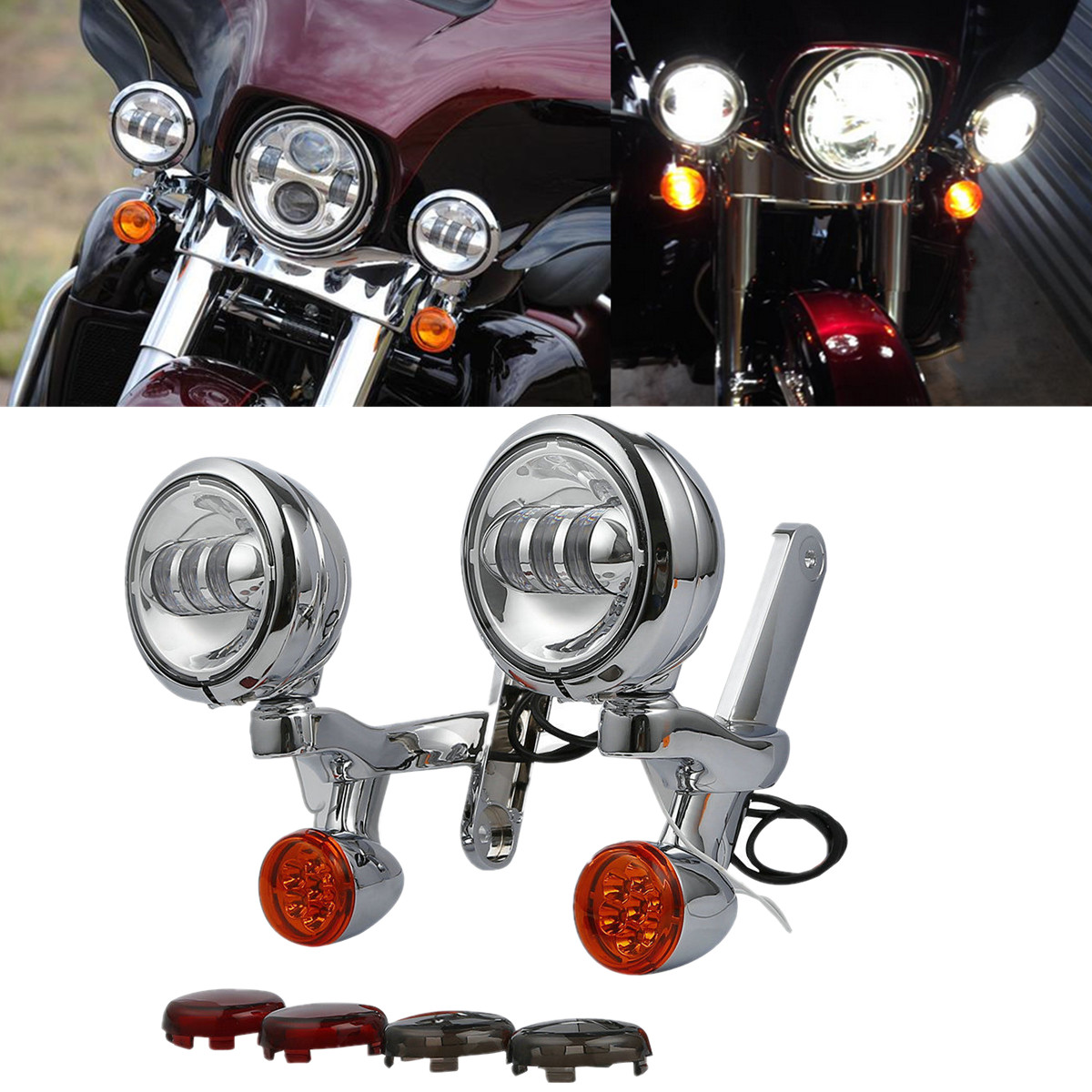 Turn Signal LED Spot Fog Light Bracket For Harley Electra Street Glide FLHX FLHR