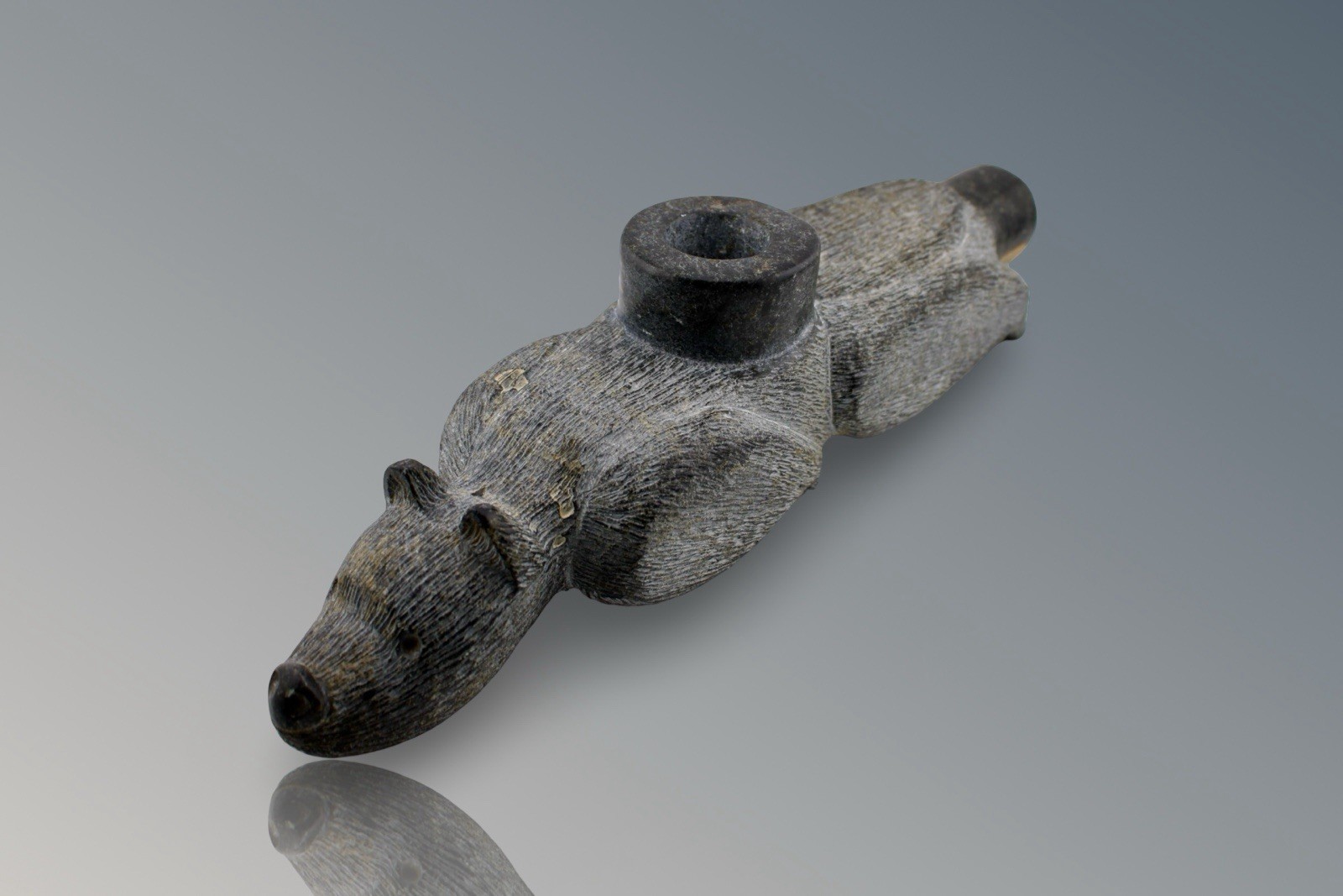 Cherokee Council Bear Effigy Pipe Late 19th Century NC High Rock 13” Long