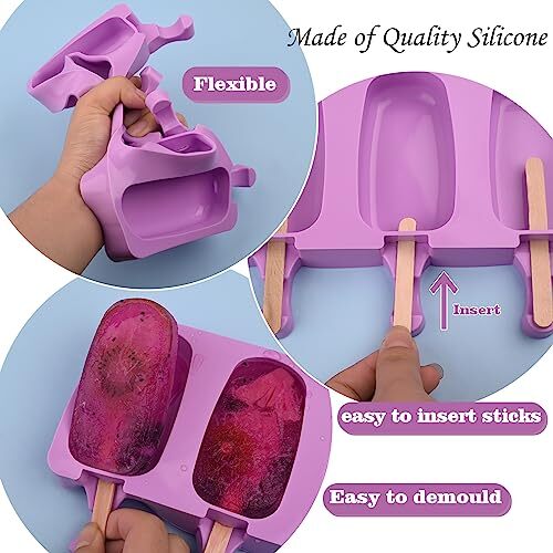 2 Pcs Silicone Ice Cream Molds Popsicle Maker Tray for Cake Pop Ice Pop