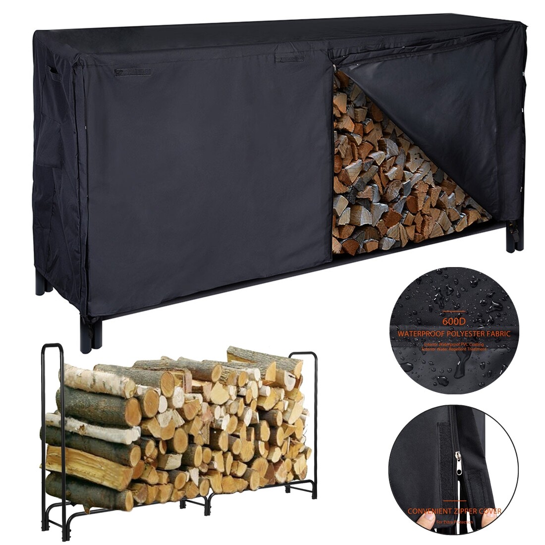 4/8ft Firewood Storage Log Rack with Waterproof Cover Heavy Duty Indoor Outdoor