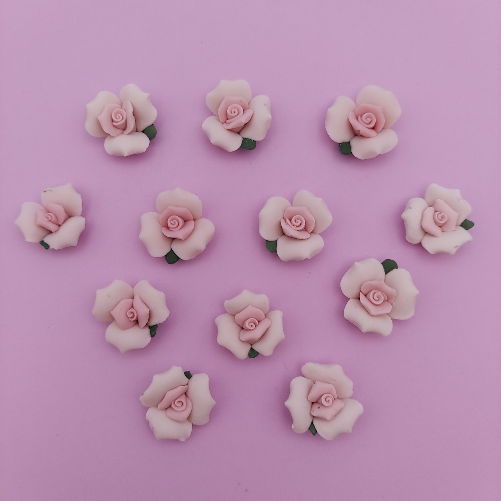 Bisque Porcelain Roses Pink 7/8" Lot of 12