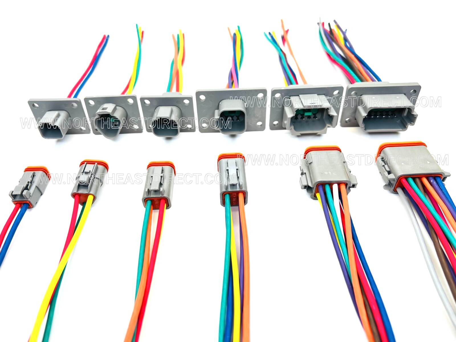 Assembled Flanged Deutsch 2,3,4,6,8,12 Pin,12,14,16 &18 AWG Waterproof connector