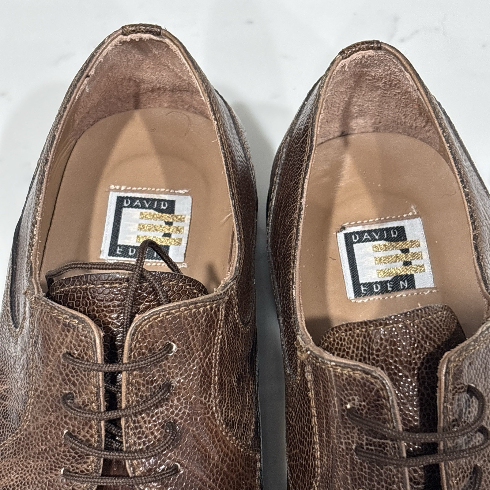 David Eden Ostrich Leg Shoes Mens 10.5 Brown Leather Hand Made