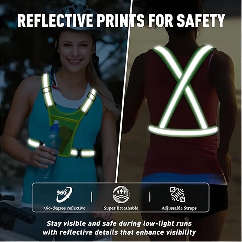 Unisex Hi-Viz Running Vest Chest Phone Holder/ 2 Reflective Bracelets