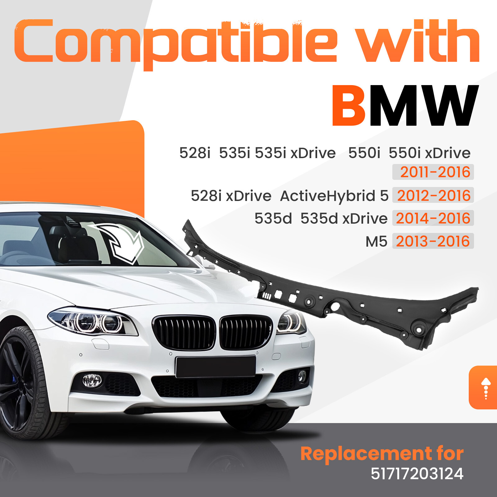 Windshield Cowl Panel Cover For 2011-2016 BMW 5Series M5 550i 528i #51717203124