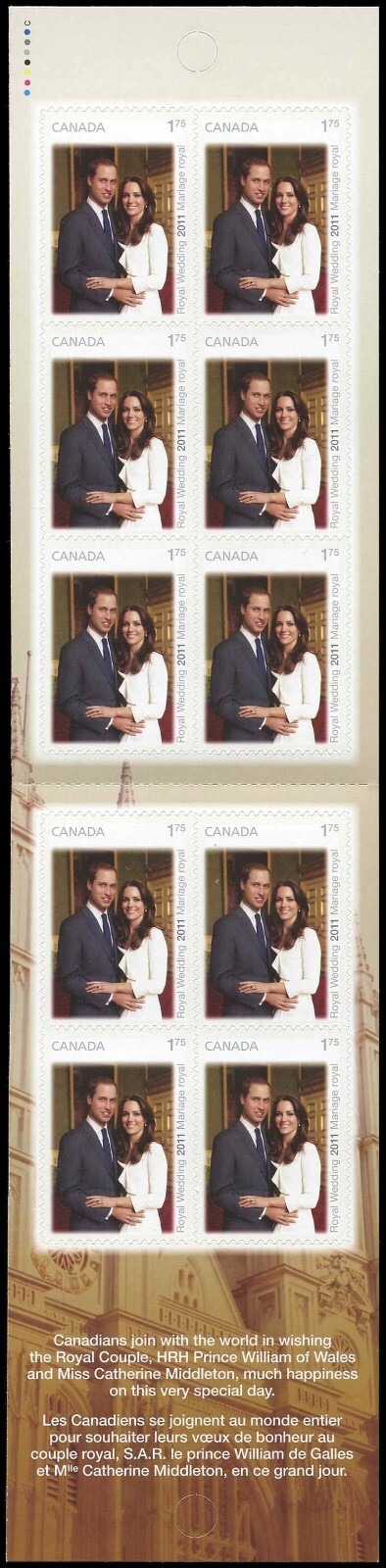 Canada Stamp - Bk of 10, Catherine Middleton & Prince William, #2467a, BK454 MNH