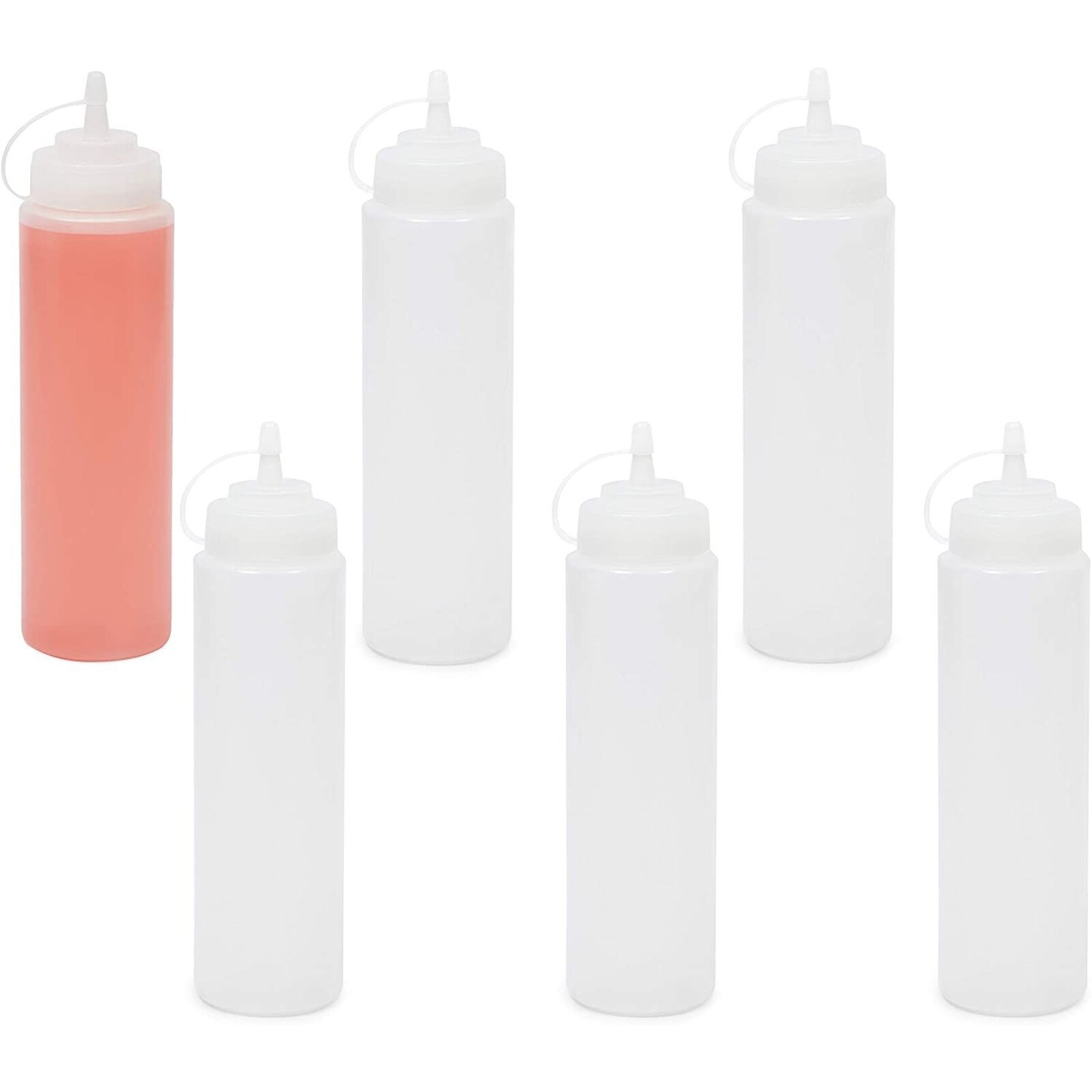 6 Pack 24 oz Plastic Condiment Squeeze Bottles with Caps for Sauces, Ketchup