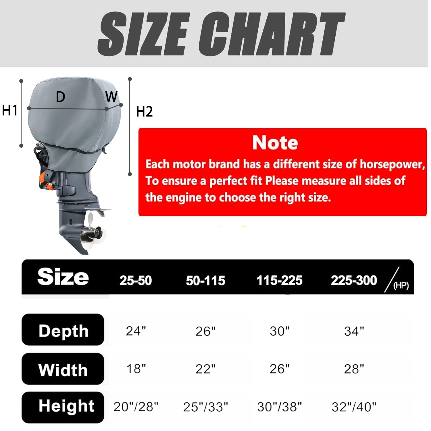 600D Heavy Duty Waterproof Outboard Motor Cover,Boat Engine Hood For 225-300 HP