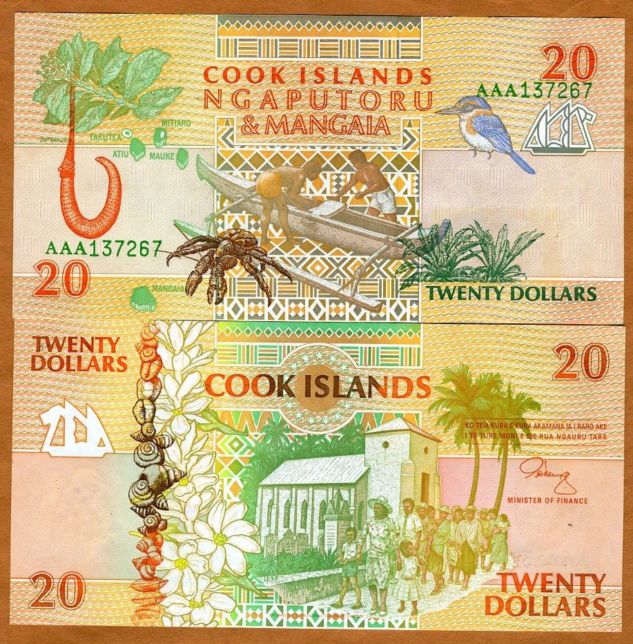 Cook Islands, $20, 1992, AAA prefix, P-9, UNC