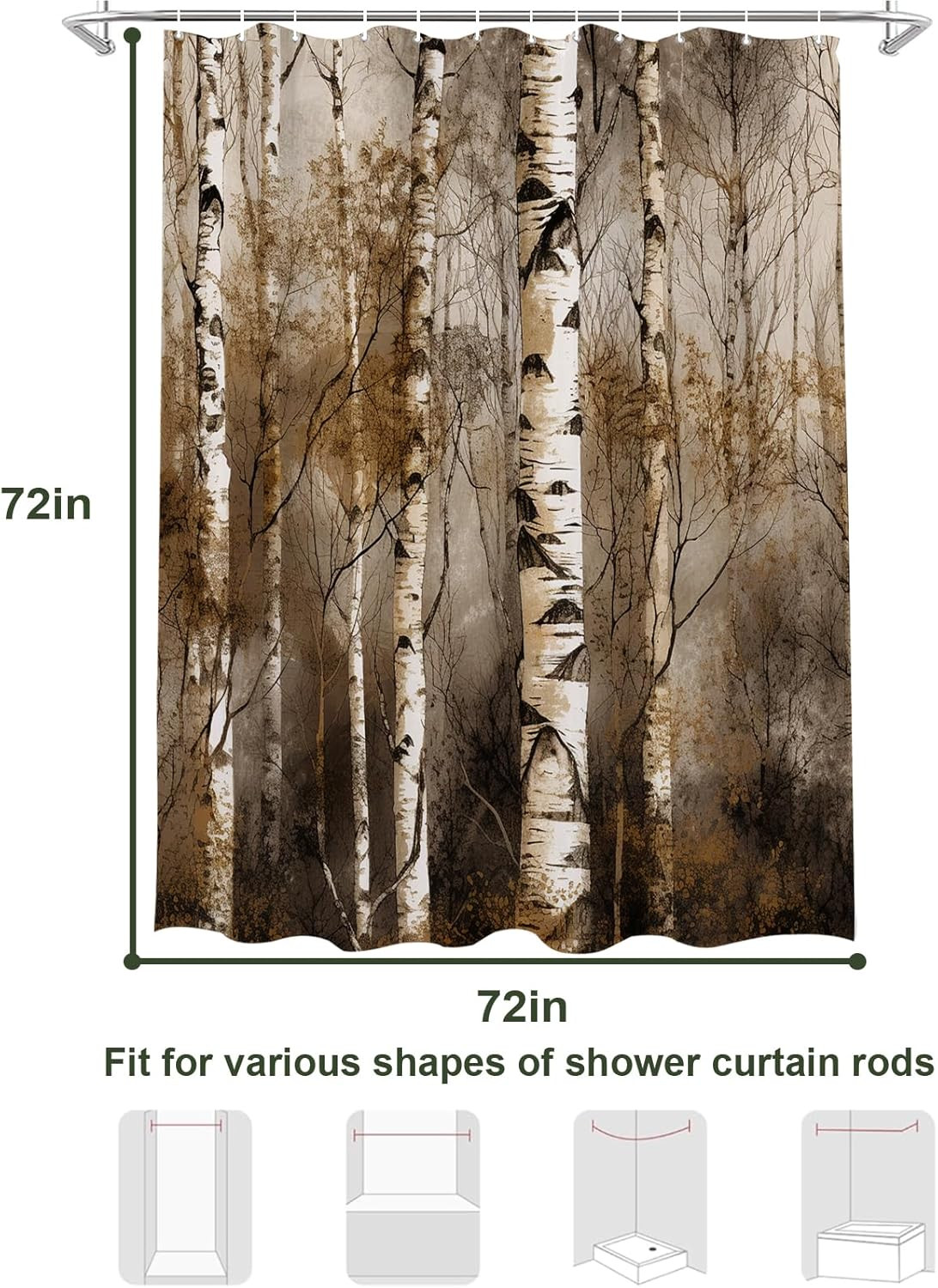 Theblackspot Birch Tree Shower Curtain Rustic Bath Curtains Decor Sets Grommet w