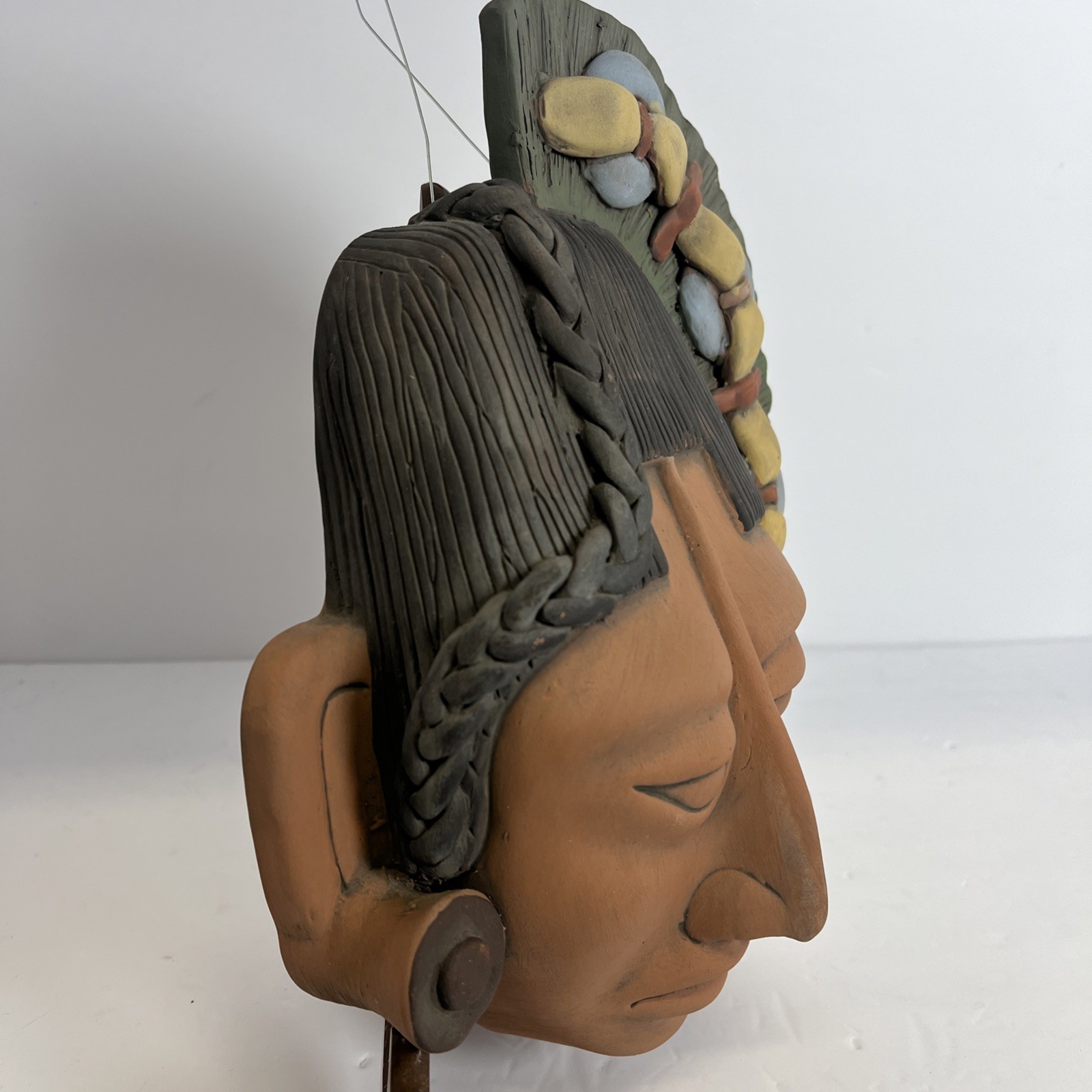 Folk Art Maya Mayan Terracotta Clay Handmade 11” Tribal Warrior Face Mask