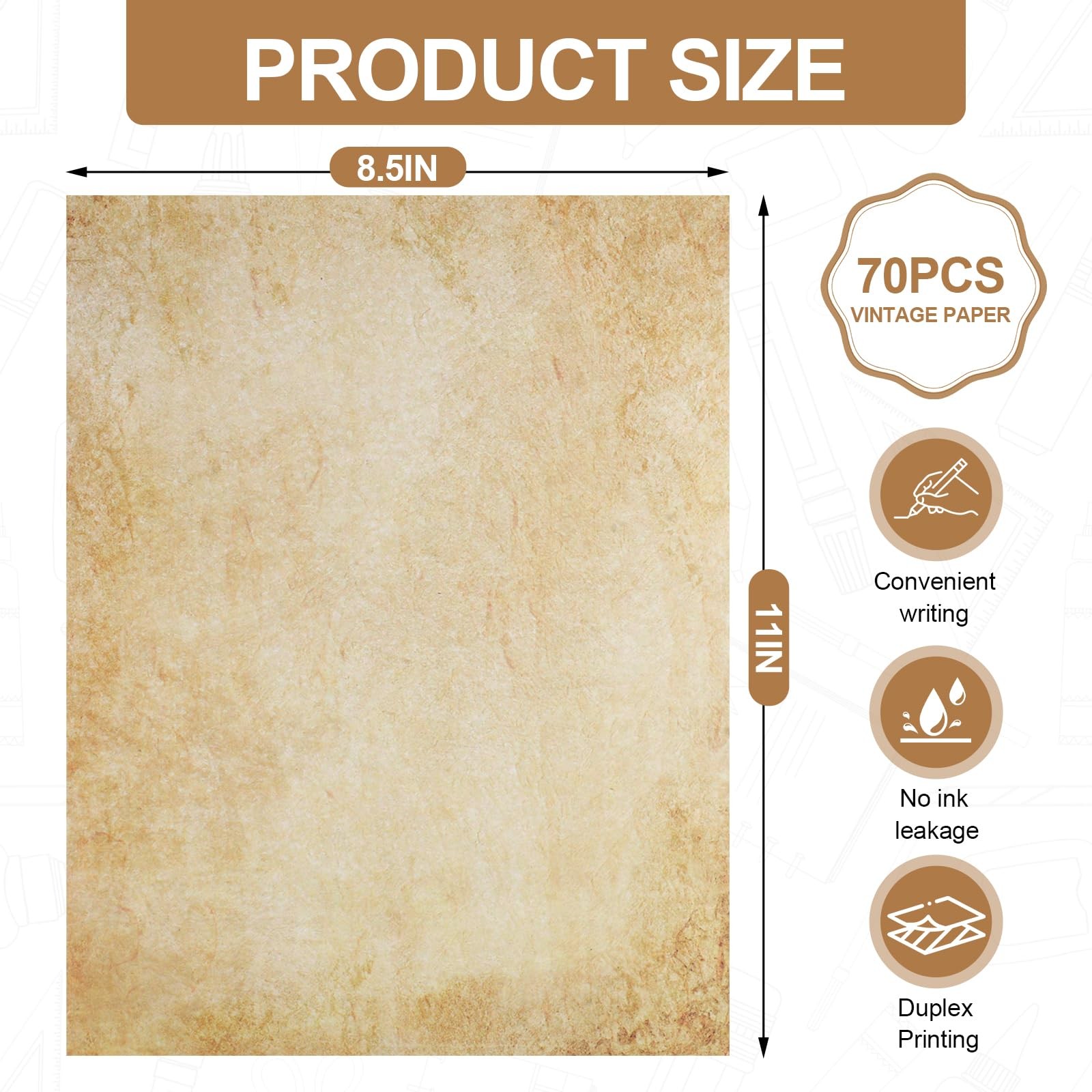 70PCS Vintage Paper 8.5 x 11 in Parchment paper for Writing Letter writing Paper