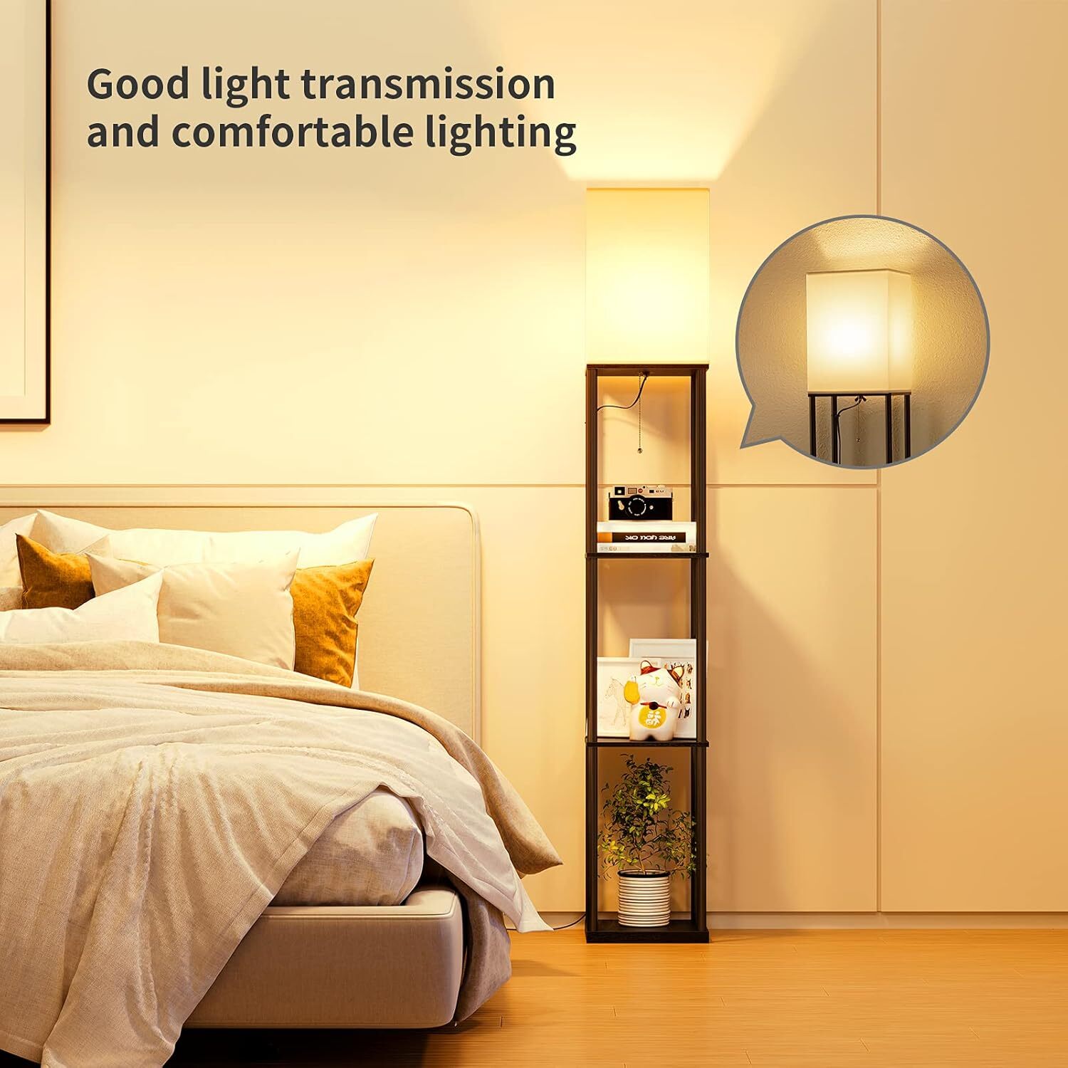 Floor Lamp with Shelves, Modern Square Standing Lamp & 3 Color Temperature Bulb