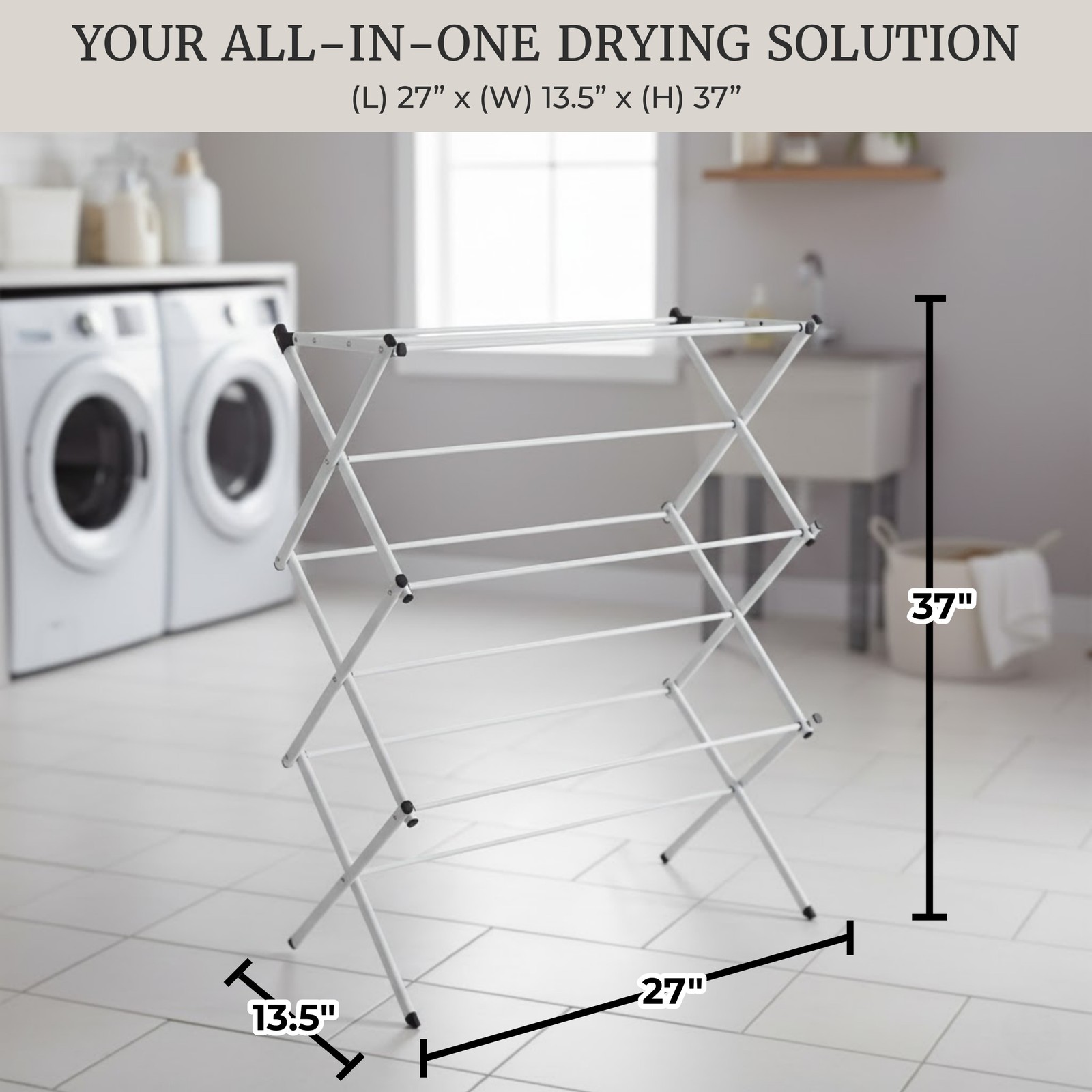 Clothes Drying Rack Portable Rack for Hanging and Air-Drying Laundry, White