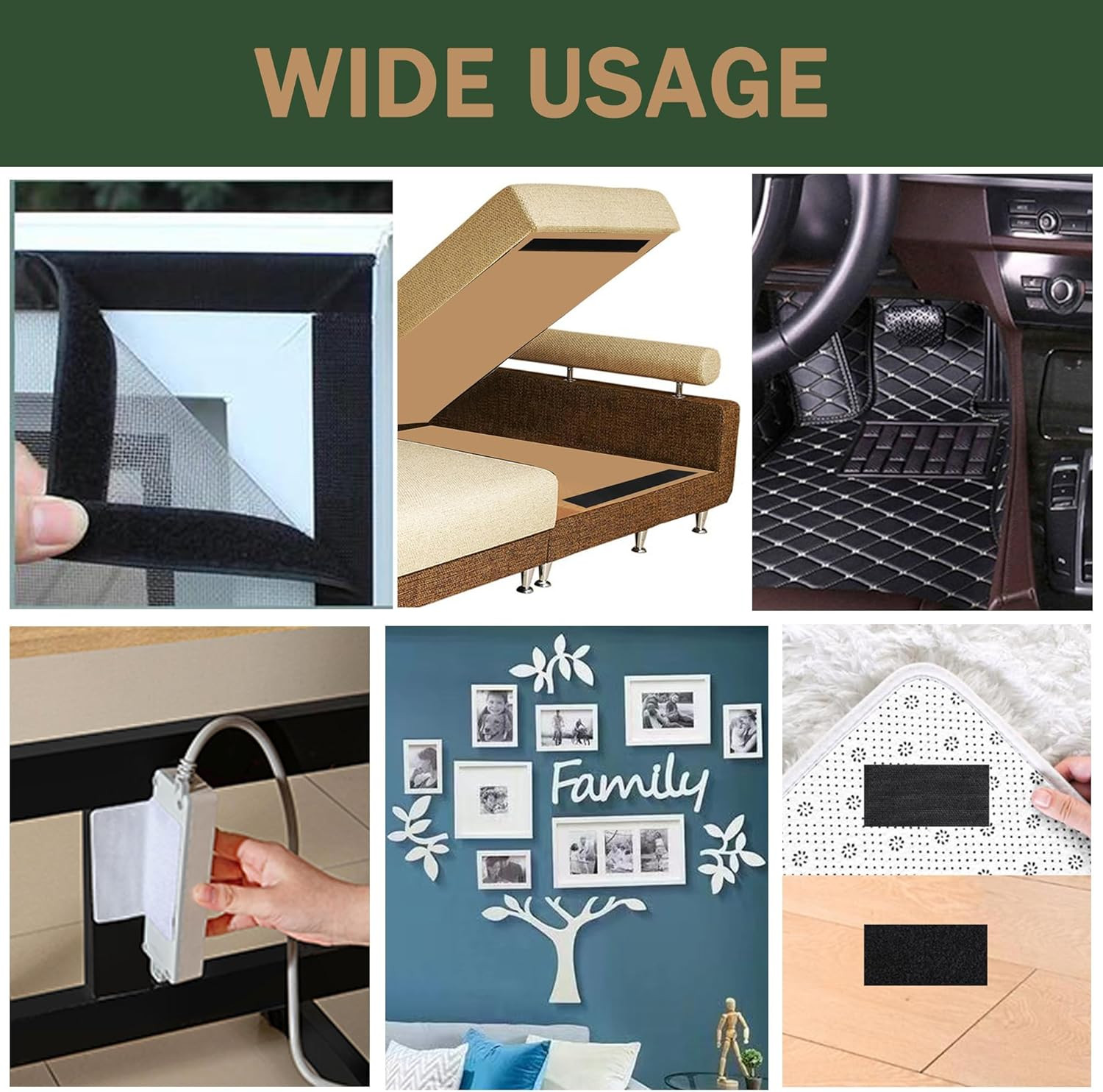 2 Inch Wide Hook and Loop Tape with Heavy Duty Adhesive, Excellent Grip, Strong