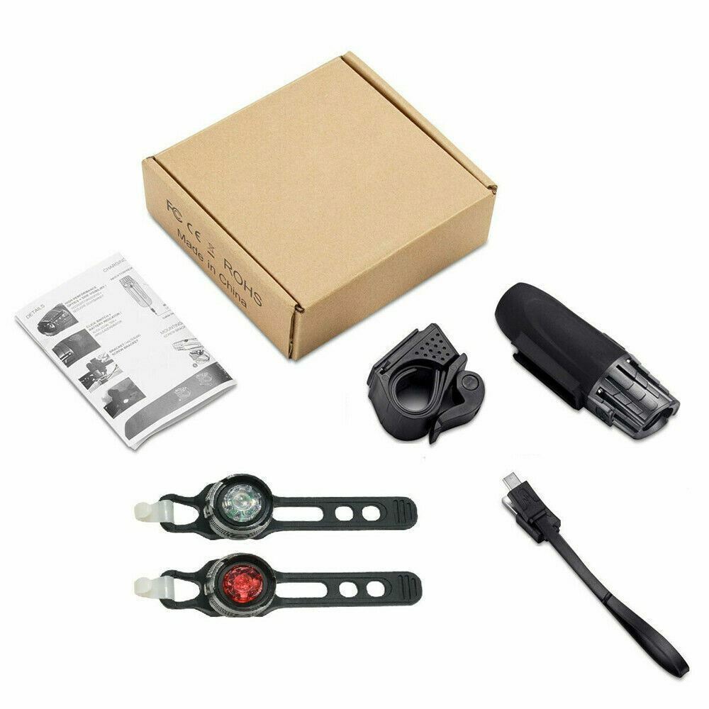 USB Rechargeable Bright LED Bicycle Bike Front Headlight and Rear Tail Light Set