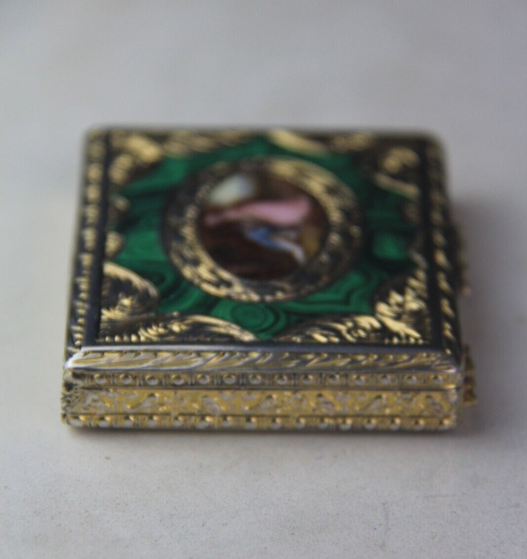 German Parcel Gilt 800 Silver & Enameled Rectangular Snuff Box w/ Courting Scene