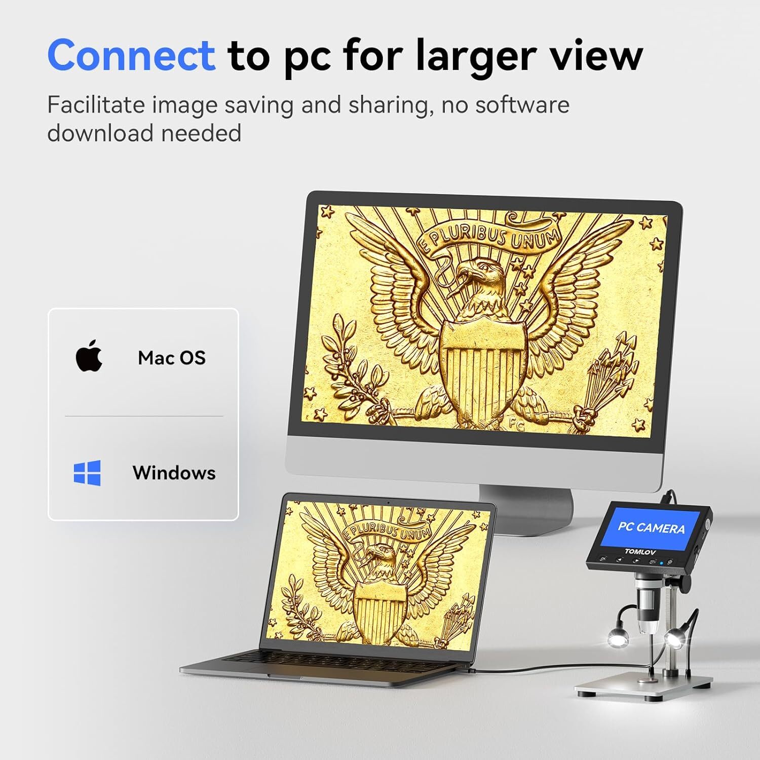 TOMLOV 4.3" Digital Microscope 1000X Coin Microscope 1080P Soldering microscope