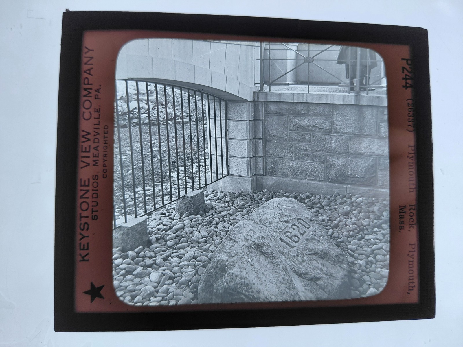 Magic Lantern Glass Slide Photo Keystone P244 Plymouth Rock Massachusetts
