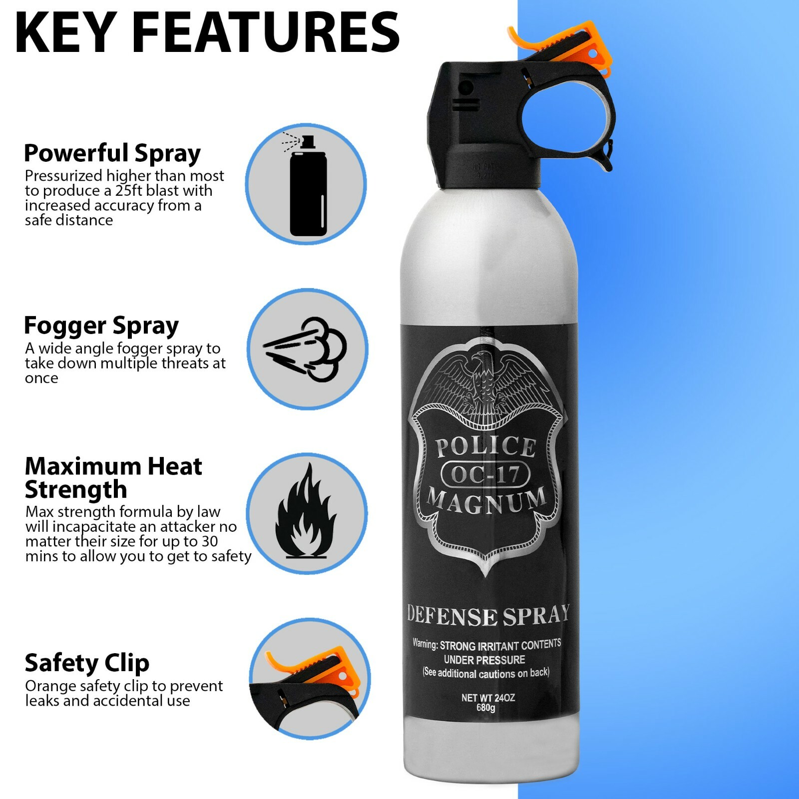 Police Magnum pepper spray 24 oz Fire Master Fogger Defense Security Protection