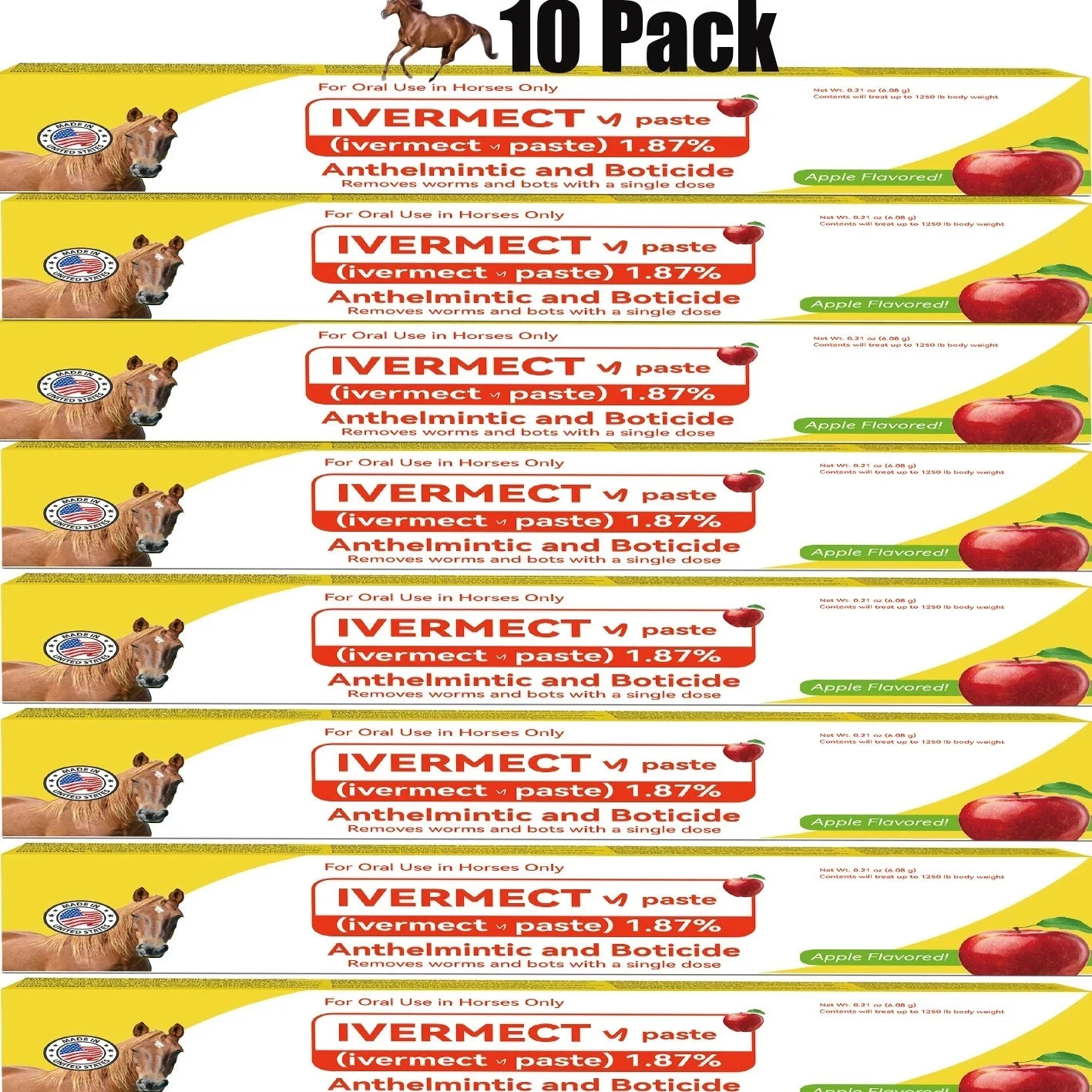 Horse Dewormer Paste 10-Pack Apple Flavor New in US Easy to Use Safe Effective