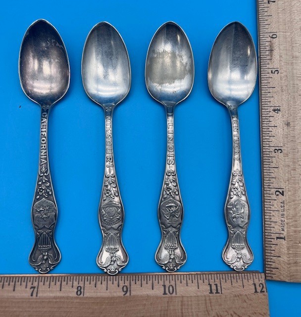 4 Vtg Oneida Community A1X State Spoons Kentucky, Illinois, Missouri, California