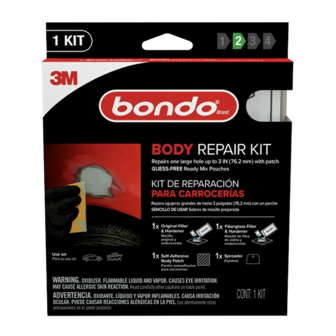 Bondo Auto Body Repair Kit Ready Mix Pouches Boat Rust 3" Holes FAST FREE SHIP