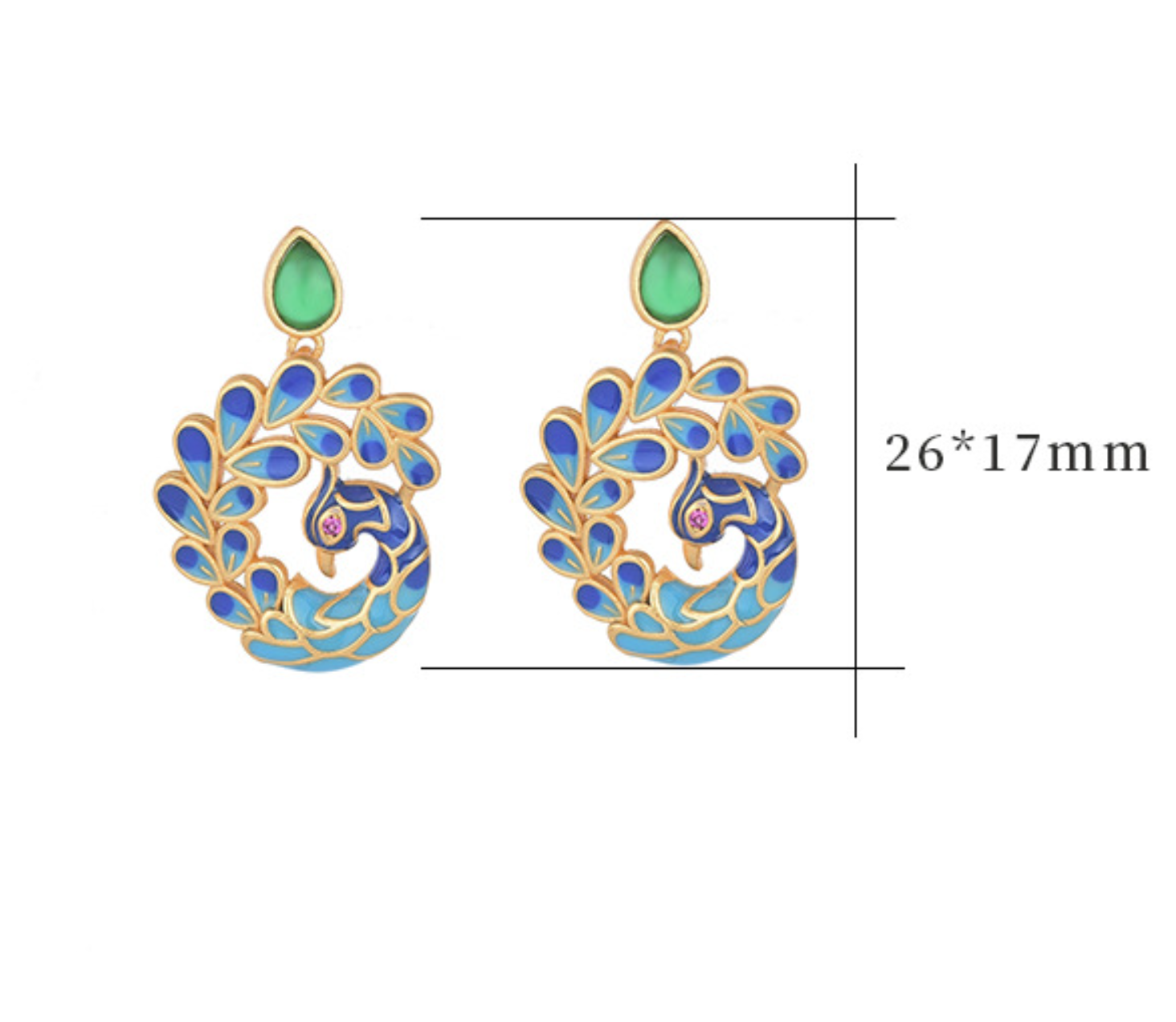 Jade Enamel Drop Dangle Earrings Boho Peacock Dainty Gemstone 18K Gold Plated