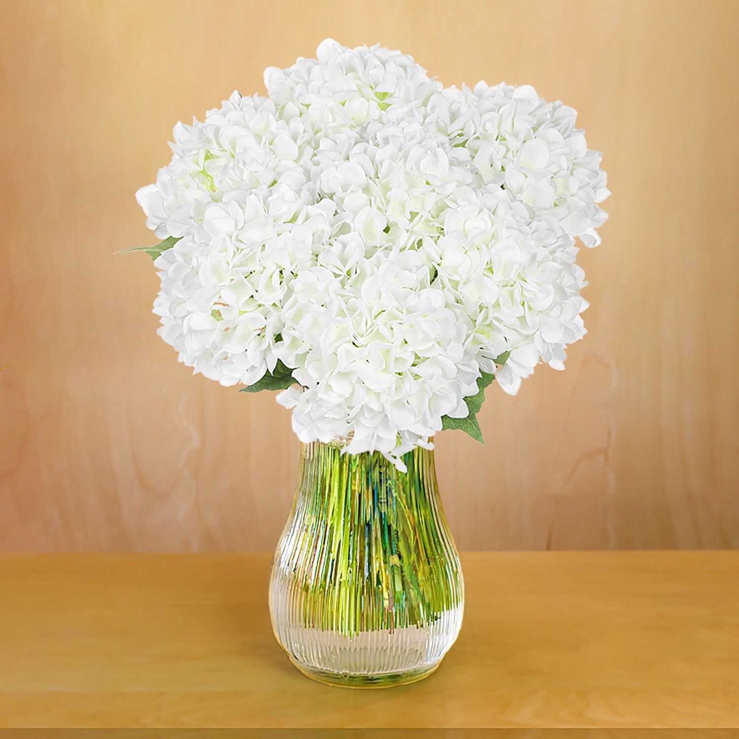 EZFLOWERY 5 Pcs Artificial Silk Hydrangea Flowers 18'' Bouquet Arrangement White