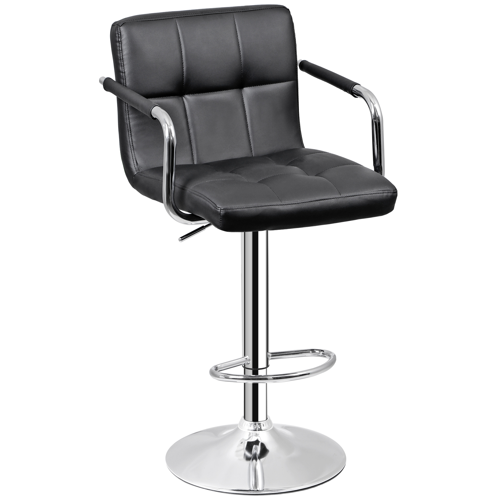 Set of 4 Bar Stools Swivel Adjustable Bar Chairs PU Leather w/Backrest & Armrest